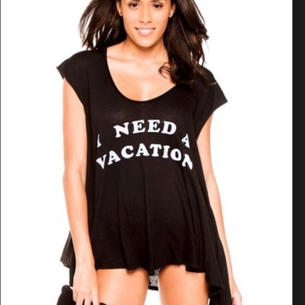 Wildfox Swim I Need a Vacation Black Tahiti Tunic Coverup Size 2